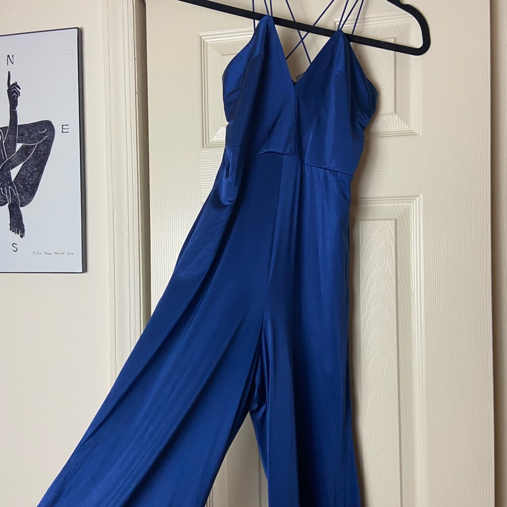CARIBBEAN QUEEN SATIN BLUE ROMPER CROSS BACK